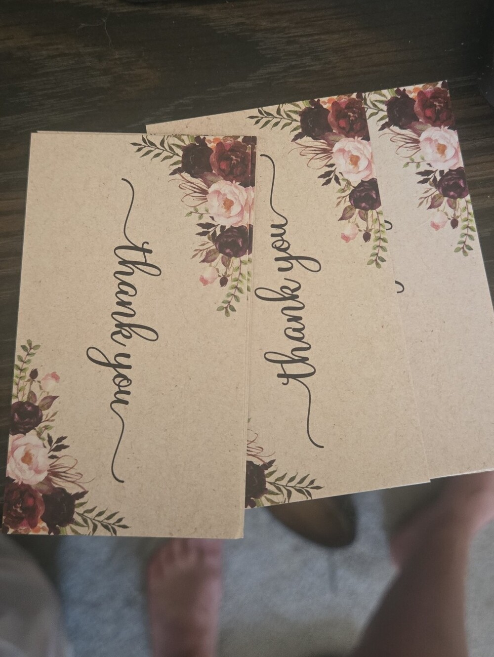 Amazon Floral Kraft Thank You Cards - Cream, Burgundy, Blush